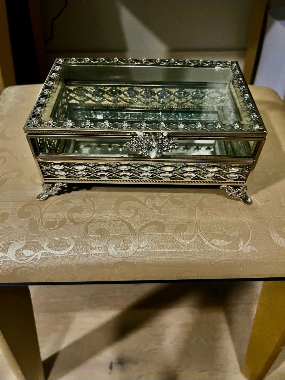 Christian Siriano Silver Mirrored Glass Jewelry Box with Crystal Accents